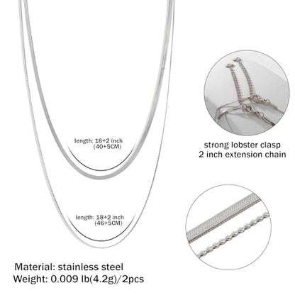 CONRAN KREMIX Waterproof Gold Necklace Layered Necklaces for Women Non Tarnish,14k Gold Plated Stainless Steel Dainty Stack Thin Chain Necklace Set for Women Gifts Jewelry - color: Silver-09
