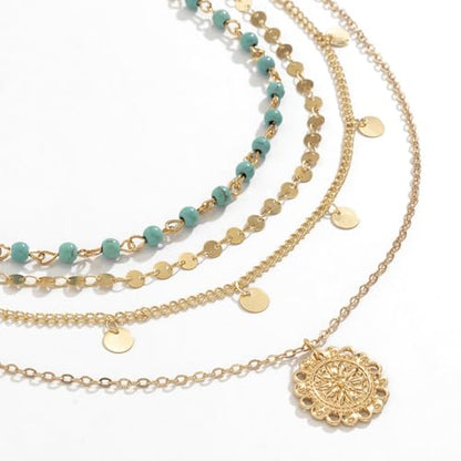 Gold Stack Necklace Chunky Necklaces for Women Trendy Coin Pendant Long Necklaces Western Jewelry for Women Cowgirl Cowboy Chic Country Outfit Boho Accessories Birthday Jewelry Gifts - color: B Boho Turquoise Necklaces
