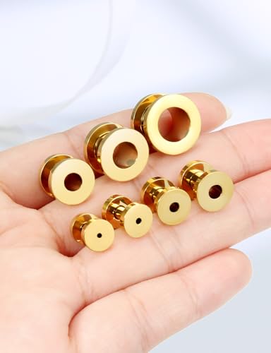 Astm F136 Titanium Ear Gauges Screw Fit Flesh Tunnels Plugs Gauges Earring Expander Stretcher Ear Tunnels For Ears 10G 8G 6G 4G 2G 0G 00G Plug Earrings Body Piercing Jewelry For Women Men - color: 4G Tunnels, Gold