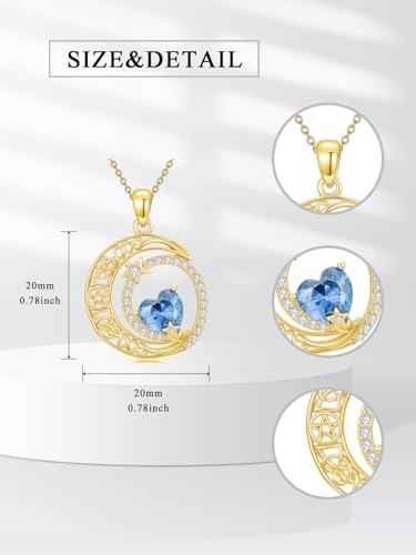 Midari 18K Yellow Gold Sun Moon Star Pendant Rose Flower Necklaces I Love You Forever Sun Moon Jewelry Gift for Mother Women - color: 03-Mar-Aquamarine, style: Moon&Star