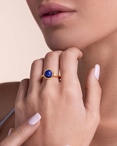 SNGIA 18K Gold Plated Adjustable Open Ring for Women Natural Stone CZ Statement Ring Tiger Eye Emerald Ruby Lapis Black Onyx Turquoise Evil Eye Boho Stackable Cocktail Ring Birthday Gift Jewelry - style: Contemporary