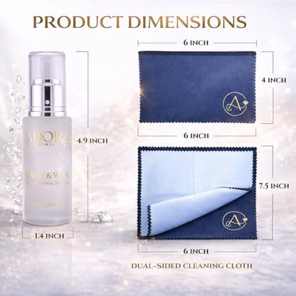 Adora Universal Cleaner Kit Jewelry, Eyeglasses, iPhone, iPad, Samsung & iWatch | Removes Grease & Dirt | Safe for Gold, Silver, Diamonds & Gemstones | 3-Piece 1.69 fl oz
