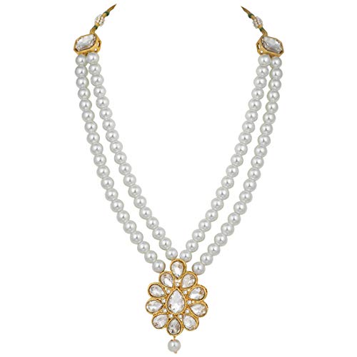 Aheli Wedding Faux Kundan Pendant Beaded Necklace Earrings Set Bollywood Indian Bharatanatyam jewellery set Gift for Women - color: White
