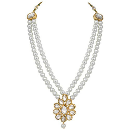 Aheli Wedding Faux Kundan Pendant Beaded Necklace Earrings Set Bollywood Indian Bharatanatyam jewellery set Gift for Women - color: White