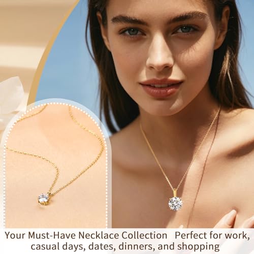 A 2-carat cubic zirconia stone, 18K gold-plated heart and round pendant necklace for women