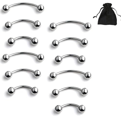 6prs(12pcs) Surgical Steel Tiny Curved Eyebrow Ear Navel Belly Lip Ring Barbell Piercing Jewelry 16g 6mm/8mm/10mm (Steel)