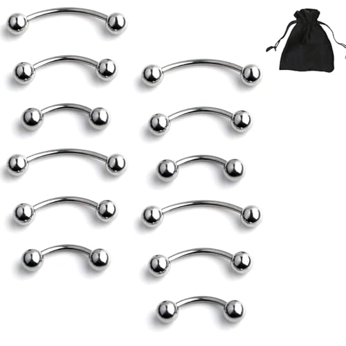 6prs(12pcs) Surgical Steel Tiny Curved Eyebrow Ear Navel Belly Lip Ring Barbell Piercing Jewelry 16g 6mm/8mm/10mm (Steel)