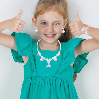 Jewelry Set For Girls Necklace Bracelet Earring ring Set Mermaid Necklace For Girls Jewelry Set Halloween Christmas Birthday Gift over 3 years old.