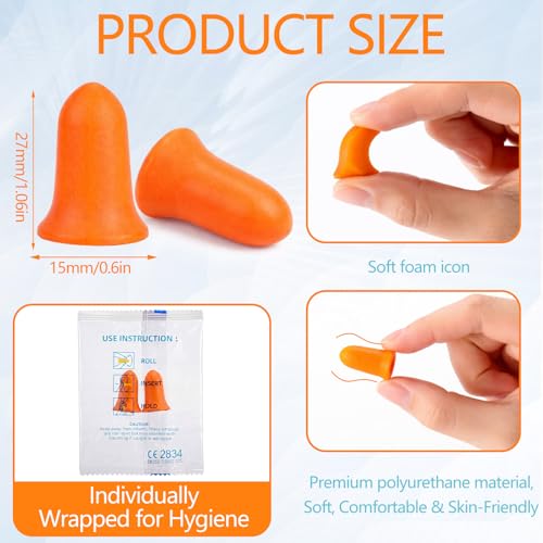 Relaxweex 500 Pairs Ear Plugs for Sleeping 33 db NRR Noise Canceling Ear Plugs Bulk Pre-Shaped Foam Disposable Earplugs for Shooting Range Travel Concert Construction Work, Individually Packaged
