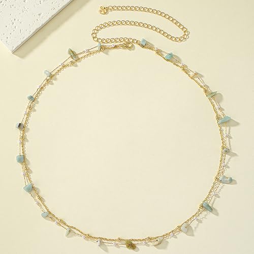 Gold Turquoise Waist Chain for Women Boho Layered Belt Chain Irregular Stone Belly Body Chain Summer Bikini Sexy Body Chain Festival Rave Body Accessories - color: Mint Green