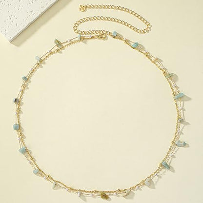 Gold Turquoise Waist Chain for Women Boho Layered Belt Chain Irregular Stone Belly Body Chain Summer Bikini Sexy Body Chain Festival Rave Body Accessories - color: Mint Green