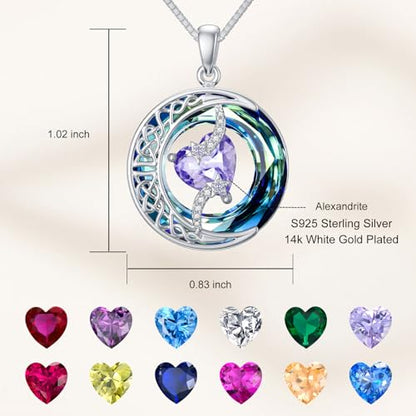 TOUPOP Birthstone Necklace Women Sterling Silver Moon Star Birthday Jewelry | Celtic Moon Pendant with Blue Crystal Anniversary Christmas Jewelry Gifts for Wife Mom Her - color: A-06-Alexandrite