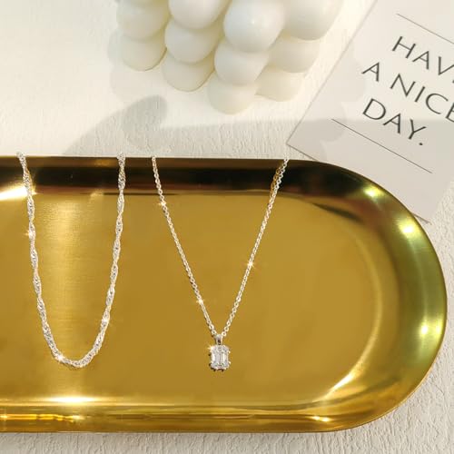 Zeffy Diamond Necklaces for Women, Dainty Gold Necklace 18k Gold Plated Layered Necklaces Simple Gold CZ Diamond Pendant Necklaces for Women Trendy Jewelry Gifts for Girls - color: Silver Diamond Layered Necklace