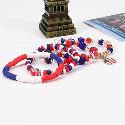 Ardorchid Halloween Bracelets for Women Pumpkin Ghost Steleton Bat Skull Beaded Stackable Stretchy Bracelet Rugby Thanksgiving Christmas Heishi Bracelets - color: USA Flag Bracelets-B