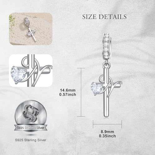 PROESS Initial Cross Charm 925 Sterling Silver Letter A B C Pendant Dangle Charm Beads for Bracelet Initial Cross Jewelry Gifts for Women - style: 14-N