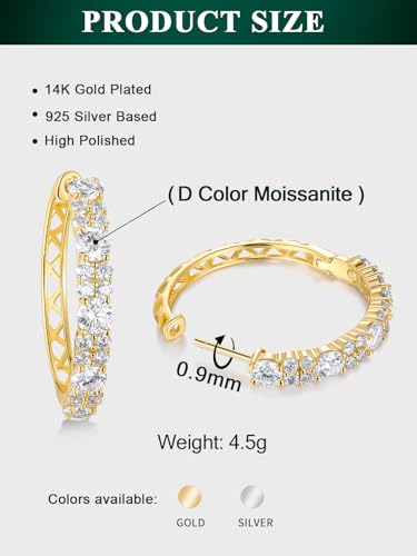 Women's Huggie Hoops with Birthstone 925 Sterling Silver Huggie Stud Hypoallergenic 14K Gold Plated Moissanite Earrings -Emerald Sapphire Ruby Hoop Earrings, Size 20 25mm - color: A -Moissanite Gold, size: 20mm (0.78 Inch)