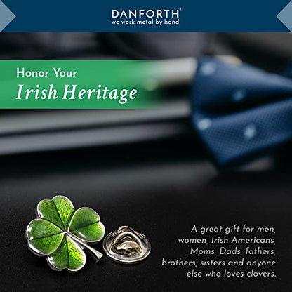 DANFORTH Pewter Four Leaf Clover Lapel Pin | Handcast Shamrock Pins | Made in USA by Vermont Artisans | St Patricks Day Lapel Pins | 0.75 Inch Lapel Pin for Men | Classic Lucky Irish Souvenir Accessory