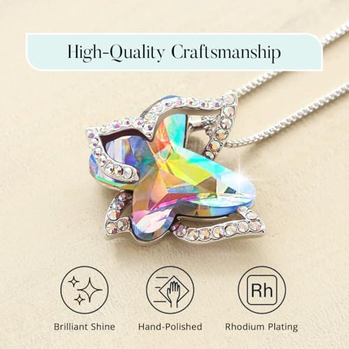 Butterfly Necklace, Birthstone Crystal, for Women, Silver Tone Pendant Jewelry, Anniversary Birthday Gift for Her, Wife & Mom, 18"+2" - color: 04-April Birthstone - Rainbow Opal White Crystal
