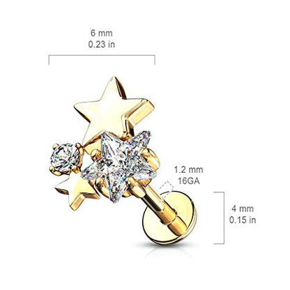 Pierced Owl - 16GA Stainless Steel CZ Crystal Star Cluster Top Labret Monroe Cartilage Ear Stud - style: Silver Tone