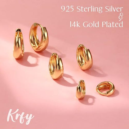Sterling Silver Earrings Stacks for Women, Hypoallergenic Cartilage Earring | Dainty Stud Huggie Hoop Dangle Chain Earrings, 14K Gold/White Gold Plated - color: 3Pairs-Tapered Hoops(6/8/10mm)