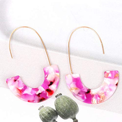 Acrylic Earrings Statement Tortoise Hoop Earrings Resin Wire Drop Dangle Earrings Fashion Jewelry For Women - color: pink