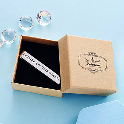 Father of the Bride and Groom Gifts - Wedding Tie Clips for Groomsmen From the Bride - Stainless Steel Tie Bars - color: Father of The Groom-White