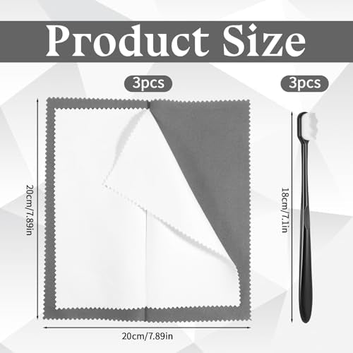 3 Pcs Jewelry Cleaning Brush with 3 Pcs Silver Polishing Cloth Jewelry Cleaning Cloth Coin Cleanings Cloths Jewelrys Cleaner for Diamonds Gold Coins Platinum Gemstones