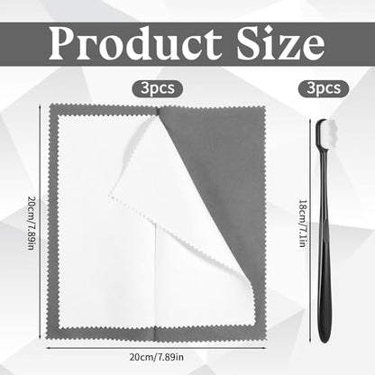 3 Pcs Jewelry Cleaning Brush with 3 Pcs Silver Polishing Cloth Jewelry Cleaning Cloth Coin Cleanings Cloths Jewelrys Cleaner for Diamonds Gold Coins Platinum Gemstones