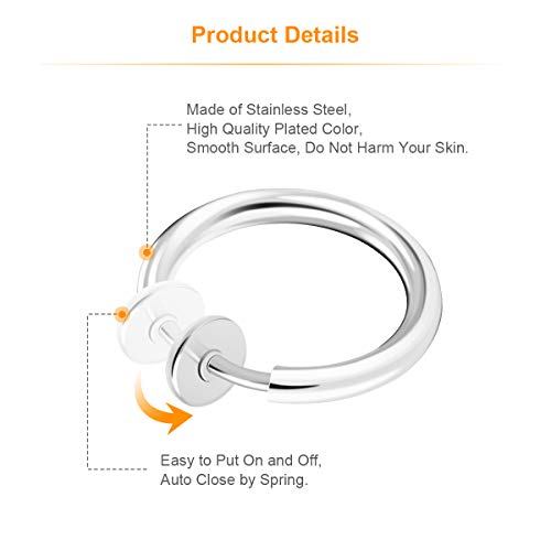 CrazyPiercing 8 pcs of Surgical Steel Clip on Non-Pierced Hoops Fake Nose Lip Ear Rings Piercing - style: silver color