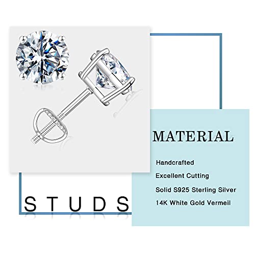 Moissanite Stud Earrings for Women, Moissanite Screw Back Earrings - size: 6.5MM