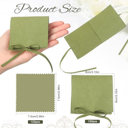 120 Pcs Microfiber Jewelry Pouch 8 x 8cm Jewelry Packaging Bag Gift Bow Tie Bracelet with Cleaning Cloth(Green) - color: Green