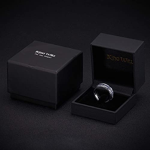 King Will Classic Mens 、Tungsten Carbide Rings Brick Pattern Groove Center | Silver/Black/Gold/Rose Gold, 8mm, Grooved, Comfort Fit, Brick pattern, Everyday Wear - color: A-Silver