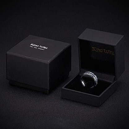 King Will Classic Mens 、Tungsten Carbide Rings Brick Pattern Groove Center | Silver/Black/Gold/Rose Gold, 8mm, Grooved, Comfort Fit, Brick pattern, Everyday Wear - color: A-Silver