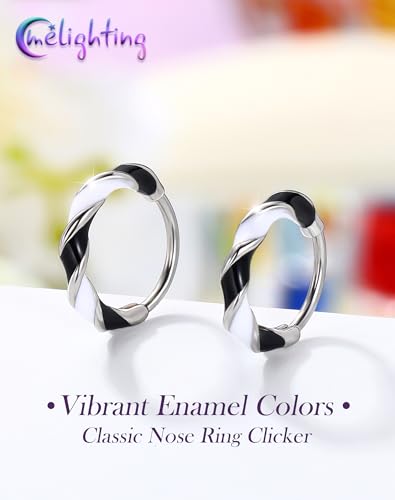 Melighting 20G Twist Nose Ring Hoop Stainless Steel 316L Piercing Jewelry | 7/8 mm Nose Piercing Jewelry, Cute Hinged Segment Clicker Lobe Helix Daith Cartilage Earring for Women - color: Steel WB, size: 20g8mm