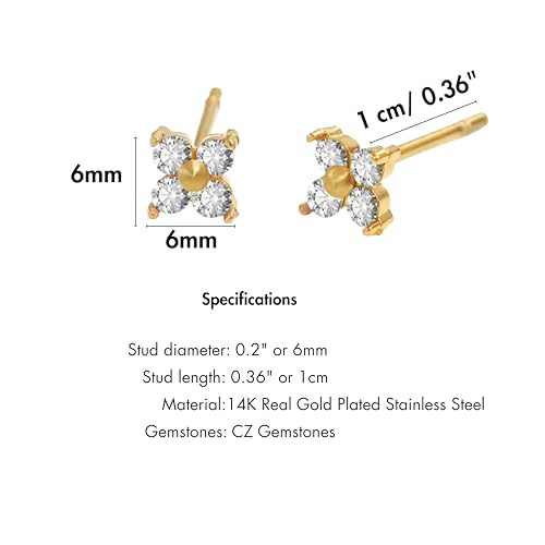 QueenBee 14K Gold Plated Ivy Flower Birthstone Stud Earrings for Women Dainty Floral Gemstone Studs Unique Jewelry Gift for Her - color: Apr-Crystal