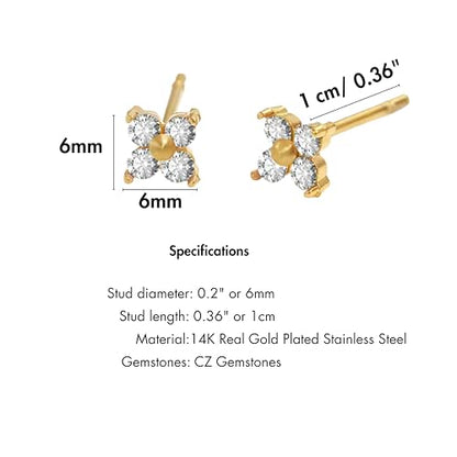 QueenBee 14K Gold Plated Ivy Flower Birthstone Stud Earrings for Women Dainty Floral Gemstone Studs Unique Jewelry Gift for Her - color: Apr-Crystal
