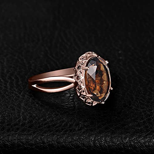 JewelryPalace Huge Oval Shape 5.7ct Genuine Smoky Quartz Cocktail Rings for Her, 14K White Yellow Rose Gold Plated 925 Sterling Silver Ring for Women, Natural Gemstone Jewelry Sets Rings - color: 3-Rose Gold Plated