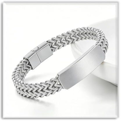Xusamss Mens Cuban Link Bracelet Stainless Steel Double Layer Chain Jewelry Heavy Blank Bar Design Link Bracelet for Men - color: White