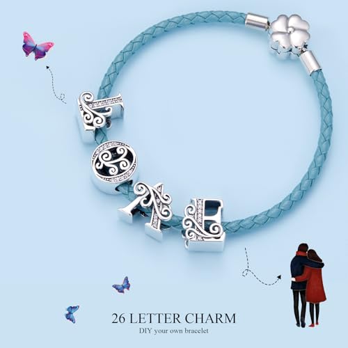 BISAER 925 Sterling Silver Initial Letter A-Z Charms for Bracelets Alphabet Beads Charm Jewelry Gifts - color: Letter S