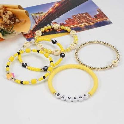 Twinfree Bohemian Cute Fruit Banana Cherry Strawberry Pineapple Mango Polymer Clay Beaded Stackable Stretch Bracelets - color: color 22