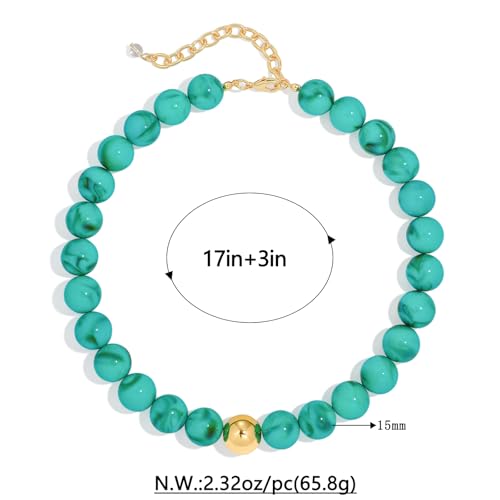 Chunky Beaded Necklace for Women Boho Statement Bead Necklace | Adjustable, Lightweight Choker, Round/Oval/Pebble Beads, Trendy Summer Beach Jewelry - color: Turquoise