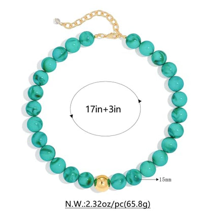 Chunky Beaded Necklace for Women Boho Statement Bead Necklace | Adjustable, Lightweight Choker, Round/Oval/Pebble Beads, Trendy Summer Beach Jewelry - color: Turquoise