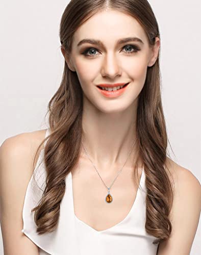 VONSSY Classic Oval Pendant Gemstone Necklace | Crystal Ruby Sapphire Waterdrop Birthstone Teardrop Emerald Necklace | 18K Platinum Gold Plated Chain | Jewelry Gift for Mother Wife Girlfriend - color: Champagne