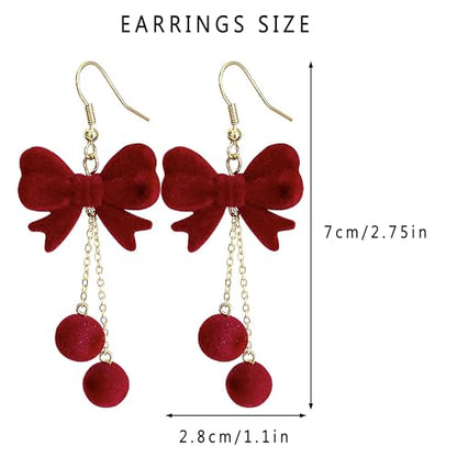 14K Gold Plated Heart Earrings for Women, Heart/Flower/Bow/Pearl Earrings Drop Stud Huggie Hoop Earring Hypoallergenic Earrings Christmas Earrings Festival Party Jewelry Gifts for Women - color: Red-Bow