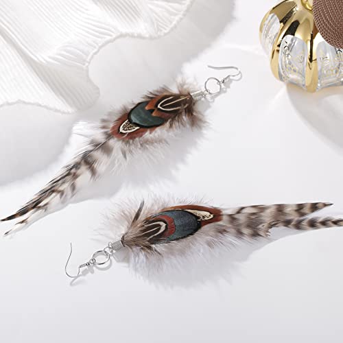 RUOFFETA Long Feather Earrings for Women, Boho Bohemian Earrings Multicolor Tassel Handmade Feather Earrings for Women Dangling - style: Style H