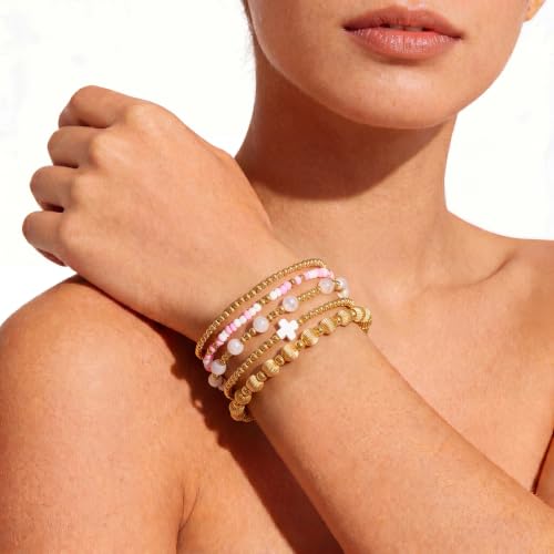 Dainty Gold Plated Pearl Crystal Beaded Bracelets Set for Women 14K Gold Plated Bead Pearl Beads Bracelet Stackable Paperclip Link Chain Bracelets Gold Plated Bracelets for Women Trendy Jewelry - color: Style4-gold bracelets set3