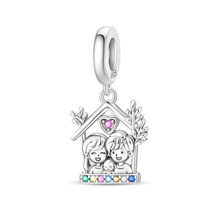 925 Sterling Silver Charms for Bracelets Necklaces Dangle Pendant With 5A Cubic Zirconias Bead Charm for Women DIY Jewelry - style: Couple's Pendant