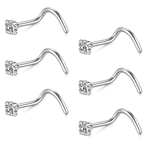 Briana Williams 20G Nose Screw Studs - Surgical Steel Nose Rings, 1.5mm, 2mm, 2.5mm CZ Inlaid Opal Nostril Piercing Jewelry - color: A -silver, 2.5mm clear CZ
