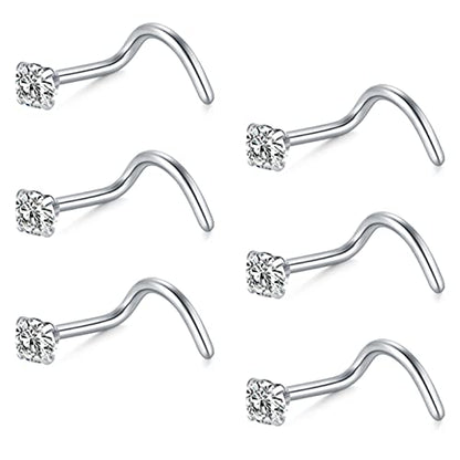 Briana Williams 20G Nose Screw Studs - Surgical Steel Nose Rings, 1.5mm, 2mm, 2.5mm CZ Inlaid Opal Nostril Piercing Jewelry - color: A -silver, 2.5mm clear CZ