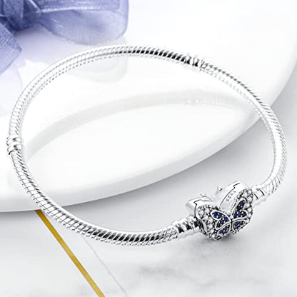 MULA 925 Sterling Silver Snake Chain Charm Bracelet Butterfly Sunflower Heart with 5A Cubic Zirconia Bracelets for Women - color: Butterfly, size: 6.7in (fit wrist size 5.5in )